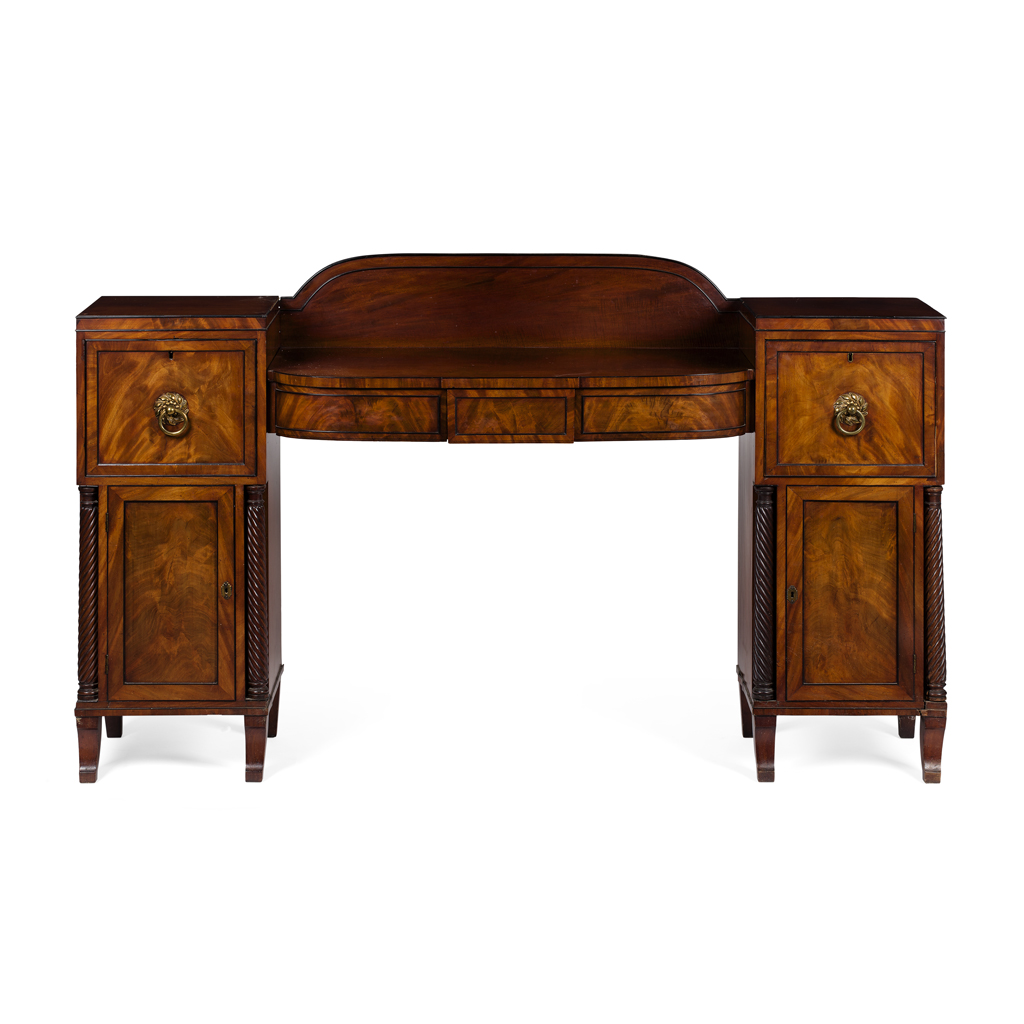 Appraisal: REGENCY MAHOGANY AND EBONY PEDESTAL SIDEBOARD EARLY TH CENTURY the