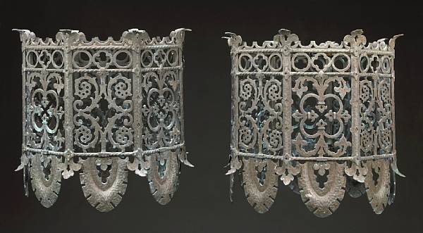 Appraisal: A pair of Neoclassical style patinated bronze hanging lanterns first