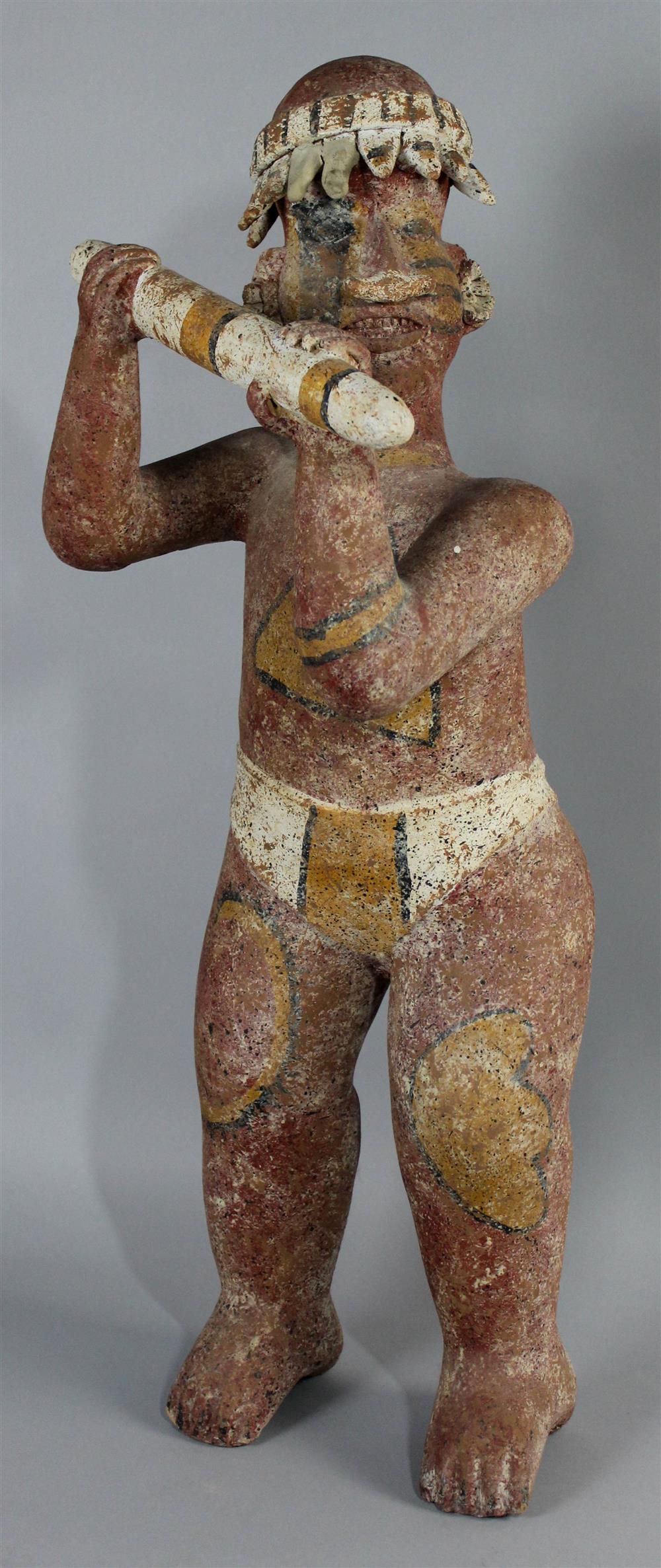 Appraisal: PRE-COLUMBIAN STYLE POTTERY STANDING WARRIOR MEXICO h in Provenance a