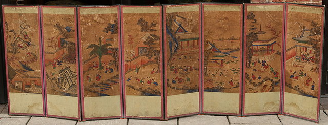 Appraisal: AN ORIENTAL EIGHT FOLD PAPER SCREEN with polychrome figural decoration