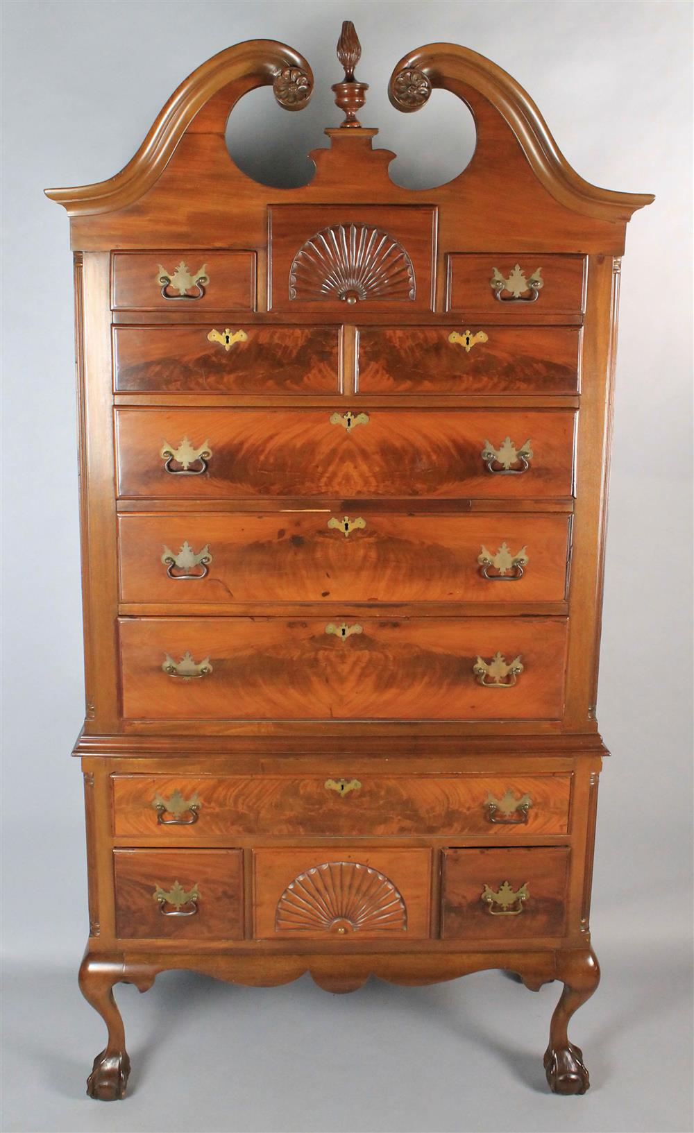 Appraisal: CHIPPENDALE STYLE MAHOGANY HIGHBOY in two parts the upper section