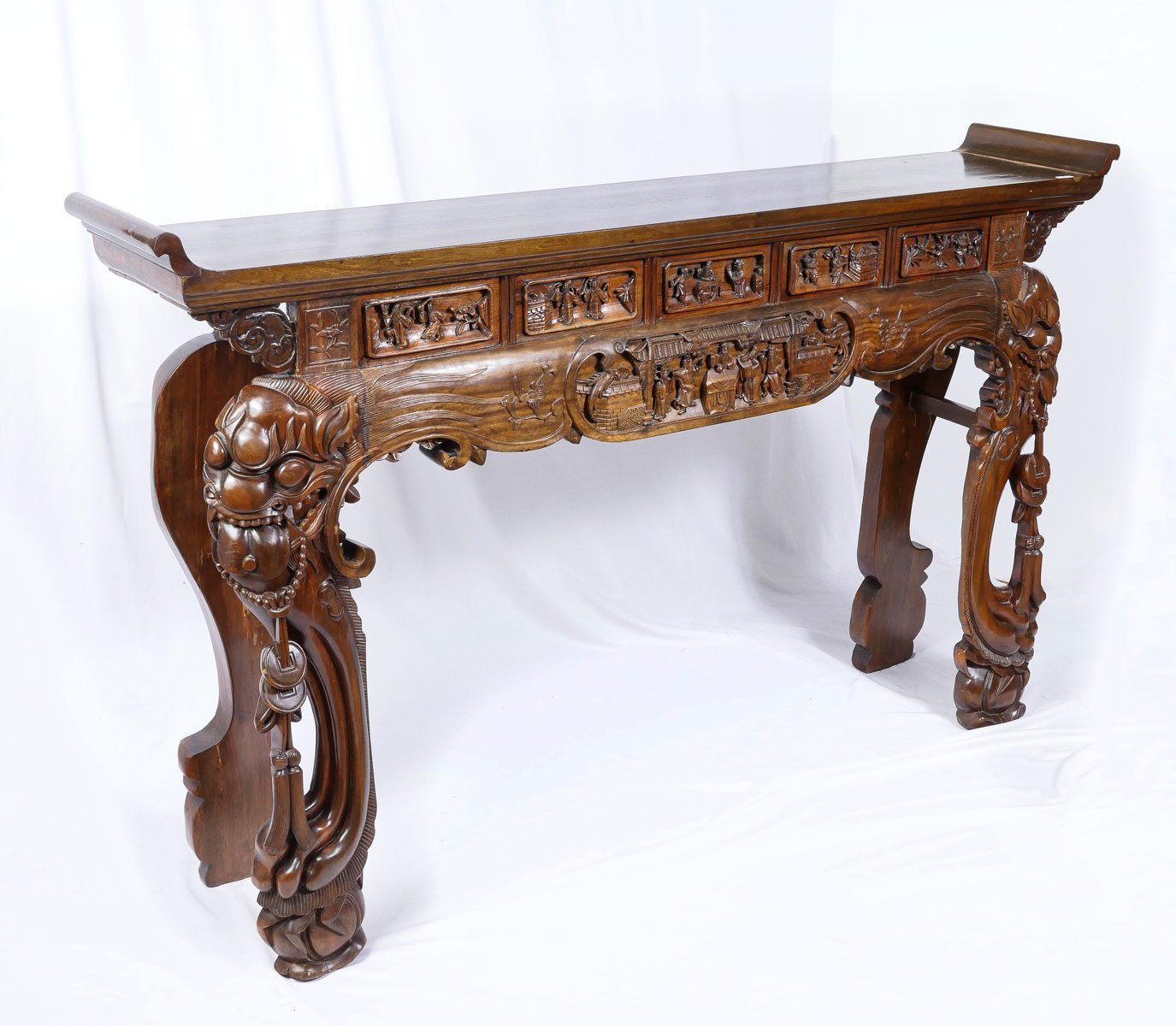 Appraisal: CHINESE HIGHLY CARVED ALTAR TABLE Large Chinese carved altar table