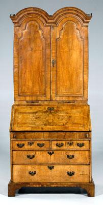 Appraisal: William and Mary desk bookcase walnut with oak and beech