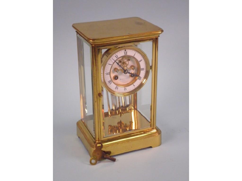 Appraisal: A late thC brass four glass mantel clock with a