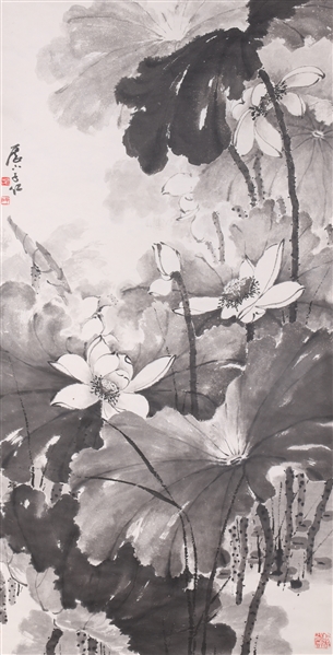 Appraisal: Chinese ink on paper painting of flowers with calligraphy and