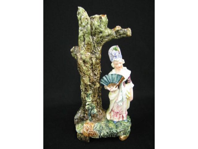 Appraisal: European Figural Majolica Pottery Vase woman standing beside a tree