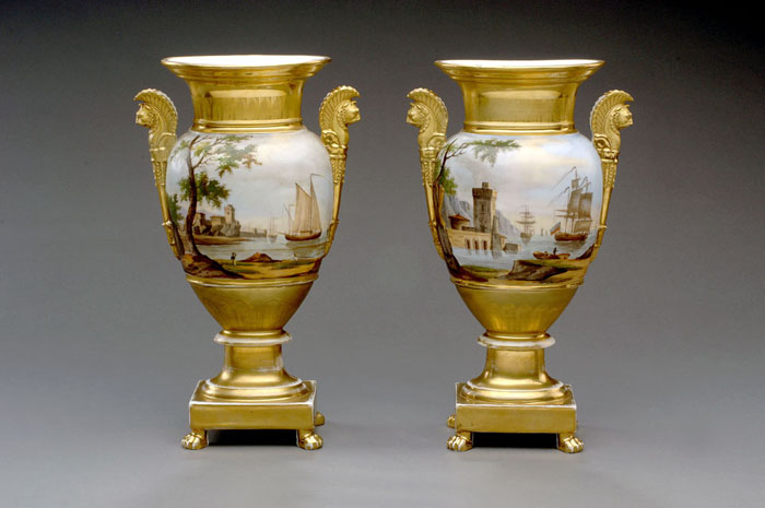 Appraisal: PAIR OF PARIS PORCELAIN VASES CIRCA - Each of flattened