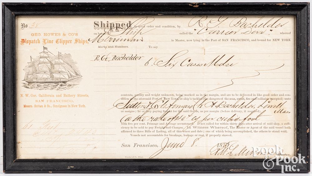 Appraisal: San Francisco clipper ship receipt June San Francisco clipper ship