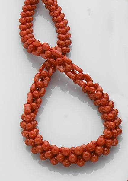 Appraisal: Woven Coral Necklace Coralium elatium Mediterranean Sea Of graduated design