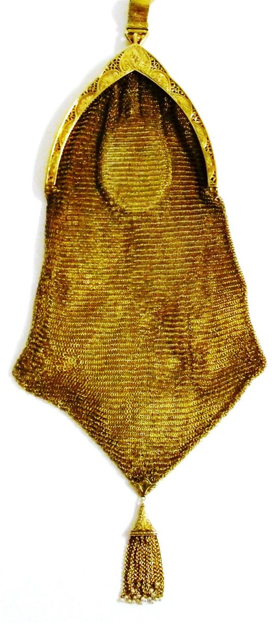 Appraisal: MESH PURSE K yellow gold measures approximately inches long including