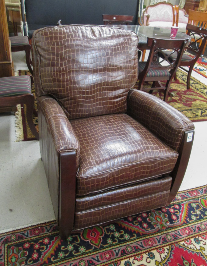 Appraisal: A CONTEMPORARY BROWN 'ALLIGATOR' LEATHER RECLINER Motioncraft by Sherrill Furniture