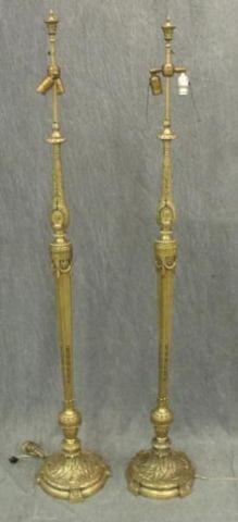 Appraisal: Pair of Gilt Metal Bronze Standing Lamps Possibly Caldwell Beautiful