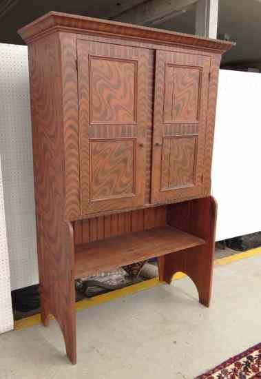 Appraisal: Bench made paint decorated bucket cupboard '' W '' D