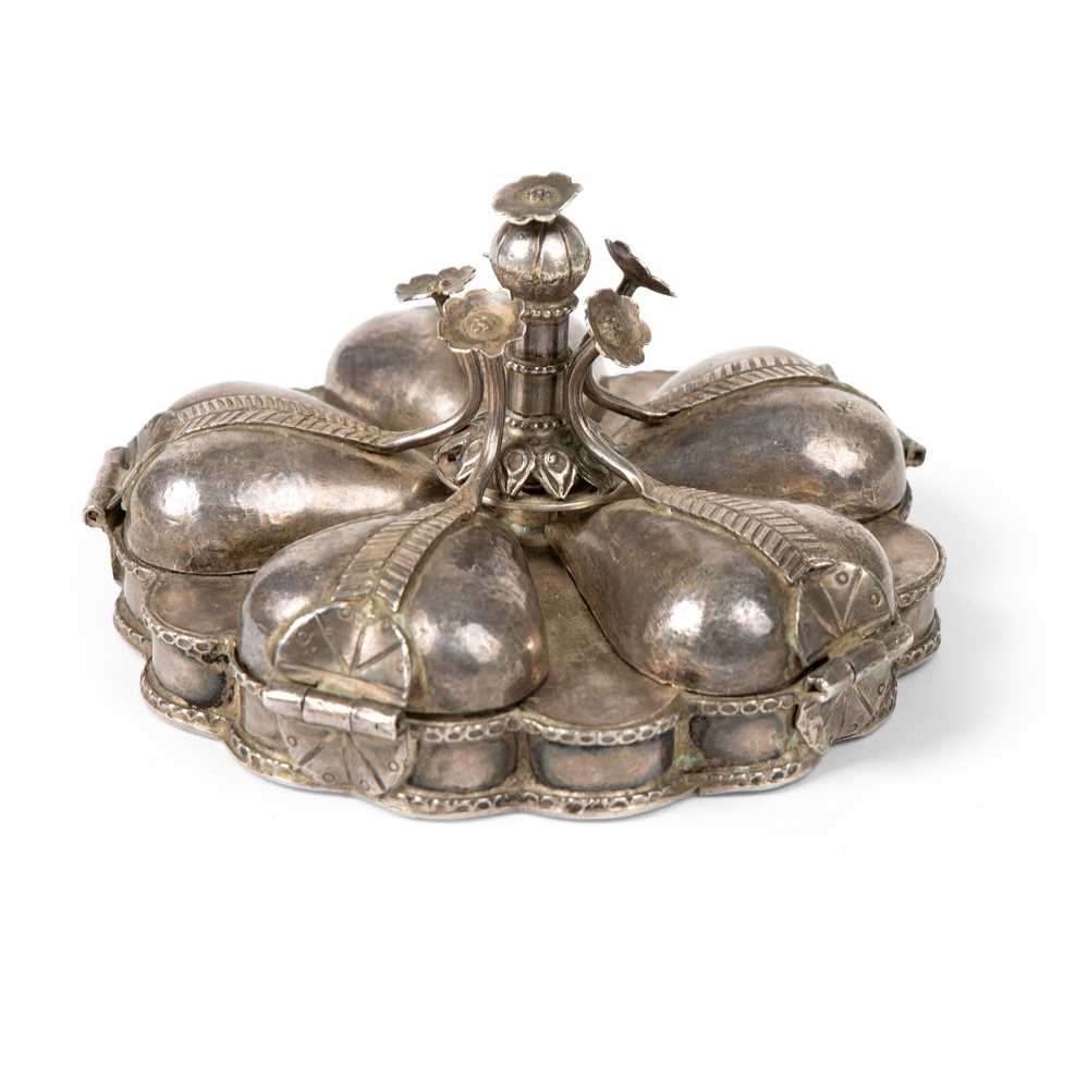 Appraisal: SILVER SPICE BOX PAANDAN INDIA TH CENTURY of lobed circular