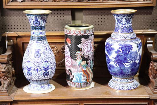 Appraisal: TWO CLOISONNE VASES AND AN UMBRELLA HOLDER Both vases are