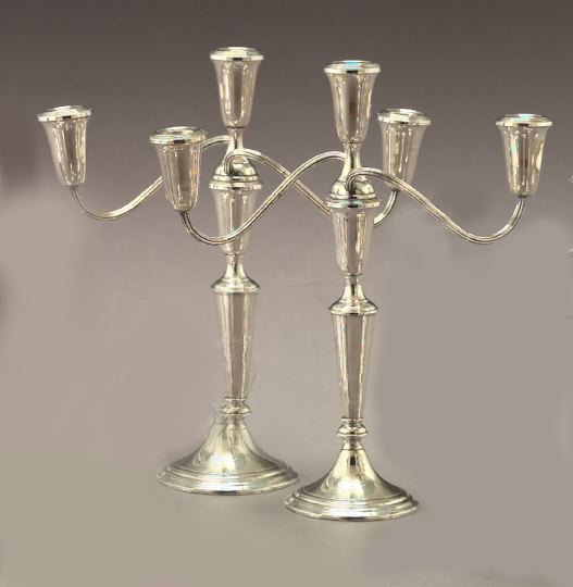 Appraisal: Pair of Gorham Sterling Silver Three-Light Candelabra in the Georgian