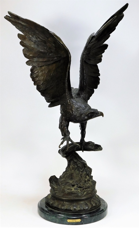 Appraisal: JULES MOIGNIEZ BRONZE ANIMALIER EAGLE SCULPTURE France - Depicts a