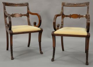 Appraisal: Pair of Duncan Phyfe armchairs with wheat carved backs having