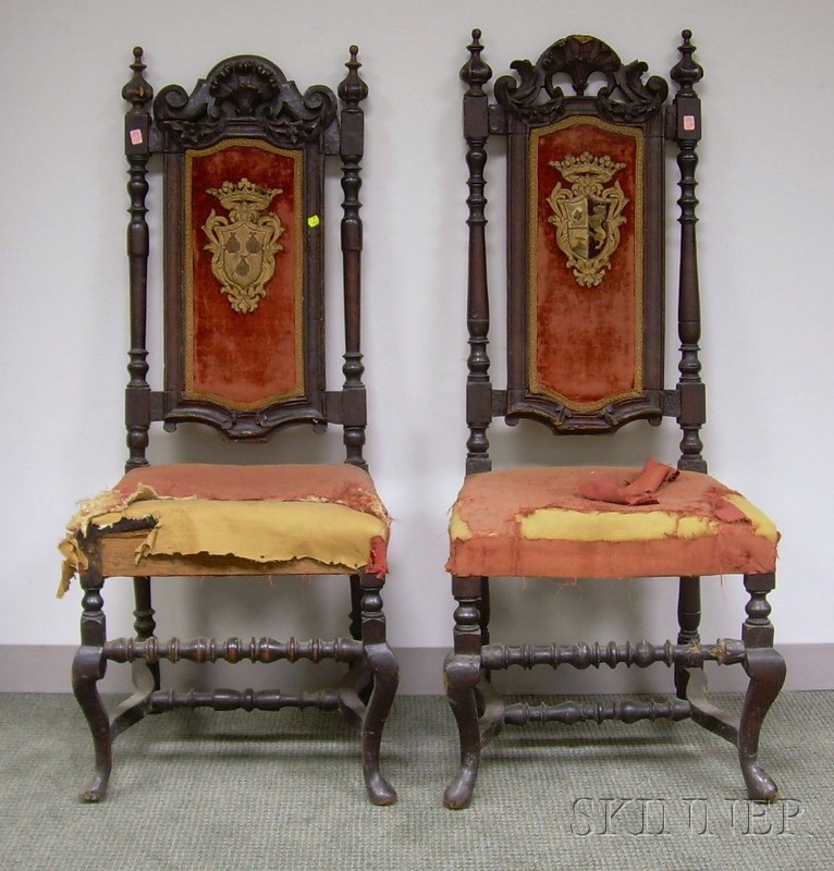 Appraisal: Pair of Spanish Baroque-style Applique and Velvet Upholstered Carved and