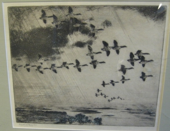 Appraisal: FRANK W BENSON Two etchings Mallards Evening x mm x