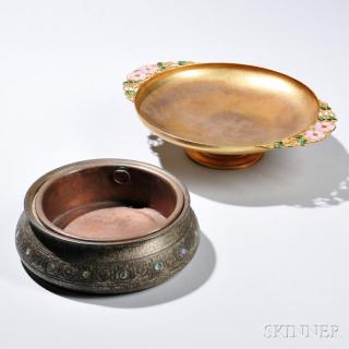 Appraisal: Tiffany Bulb Bowl and Tazza Bronze copper enamels abalone shell