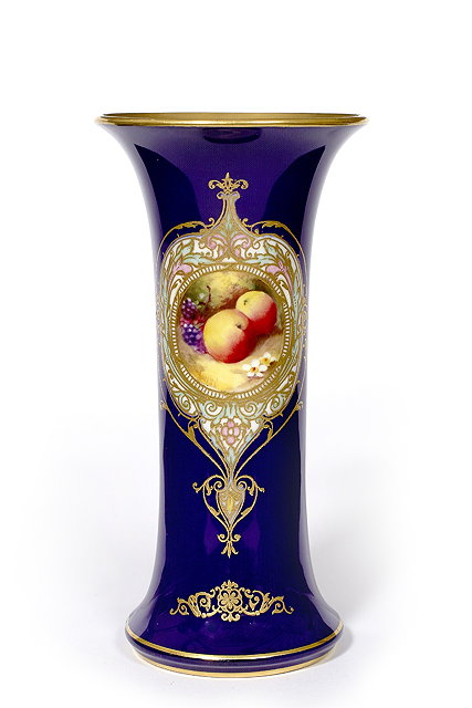 Appraisal: A Royal Worcester trumpet vasedecorated with a still life of