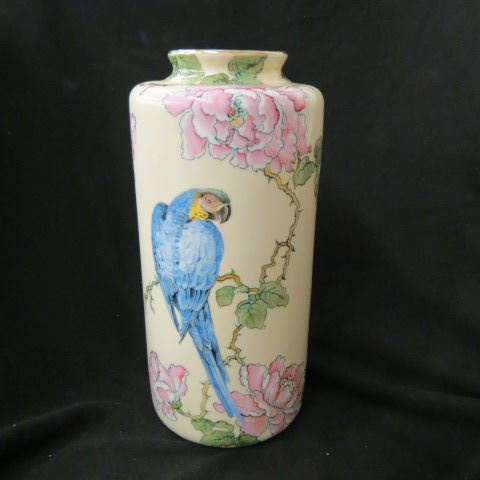 Appraisal: Vienna Handpainted Porcelain Vase parrot floral on cylinderical body excellent