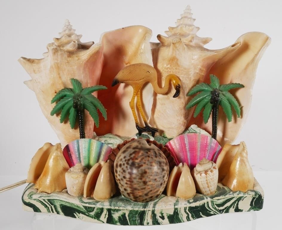 Appraisal: Circa s Florida souvenir shell lamp Measures about - wide