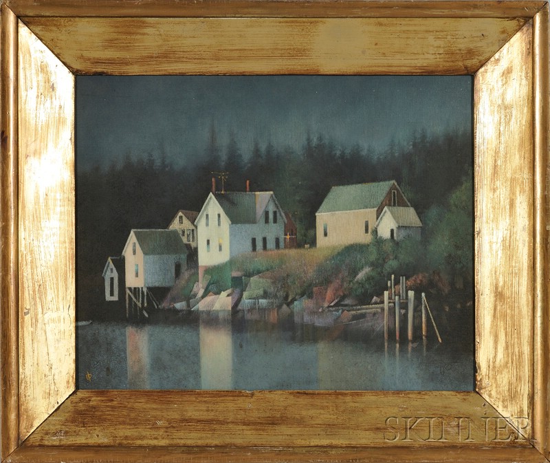 Appraisal: Framed Oil on Canvasboard View Full Moon near Boothbay Harbor