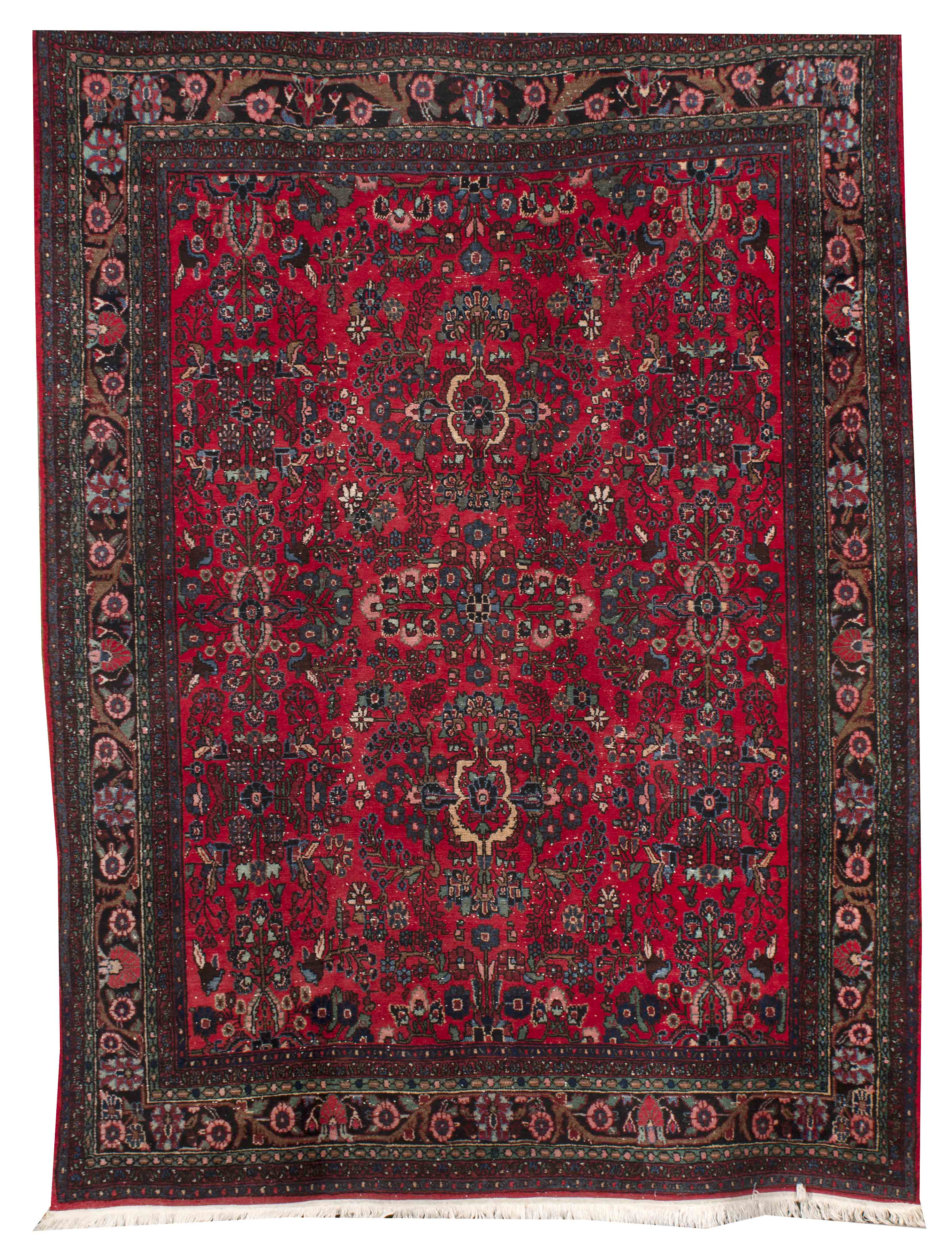 Appraisal: ORIENTAL RUG BIBIKIBAD ' x ' Bright red field traversed