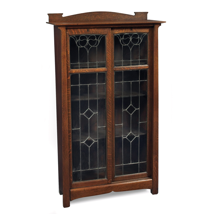 Appraisal: Arts Crafts bookcase two sliding leaded and beveled glass doors