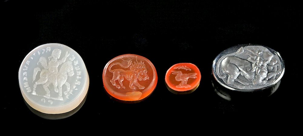 Appraisal: Four Roman Intaglios - Hematite Carnelian Chalcedony Roman Imperial Period