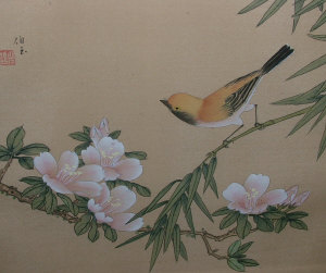 Appraisal: Chinese School early th Century- Exotic bird on a blossom