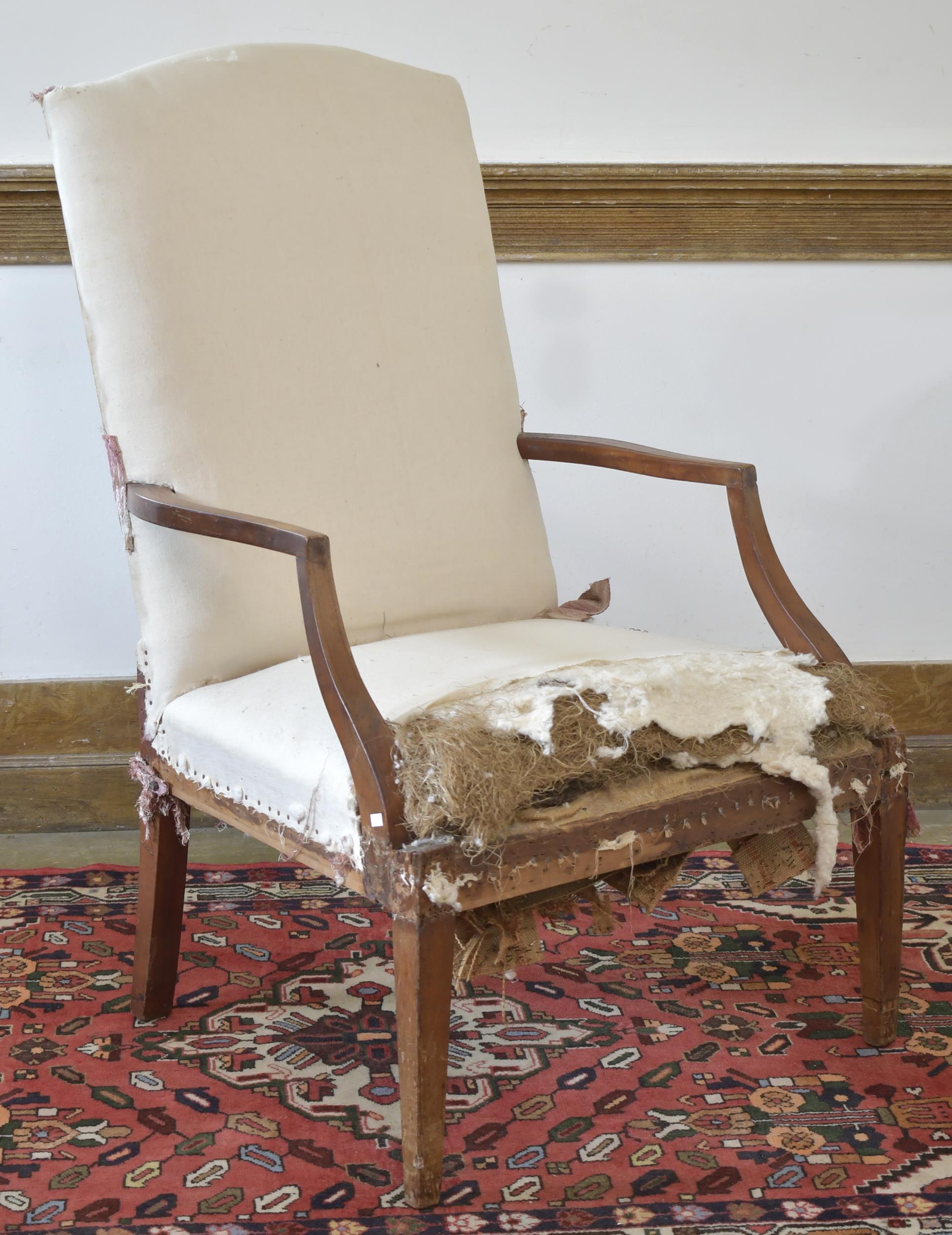 Appraisal: FEDERAL CHERRY LOLLING CHAIR CA High arched back cherry frame