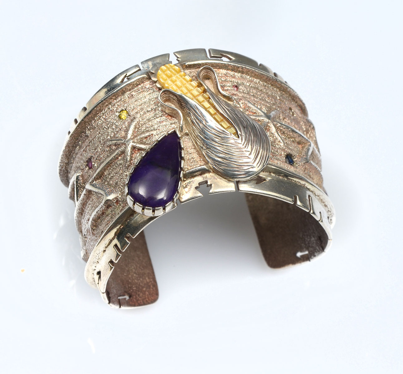 Appraisal: ANDREW REDHORSE ALVAREZ STERLING GEMSTONE CUFF Beautifully handcrafted Native American