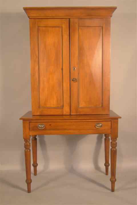 Appraisal: FEDERAL STYLE CHERRYWOOD CABINET ON STAND in two parts the