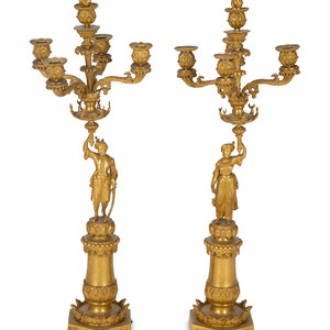 Appraisal: A Pair of Orientalist Gilt Bronze Candelabra TH CENTURY Height