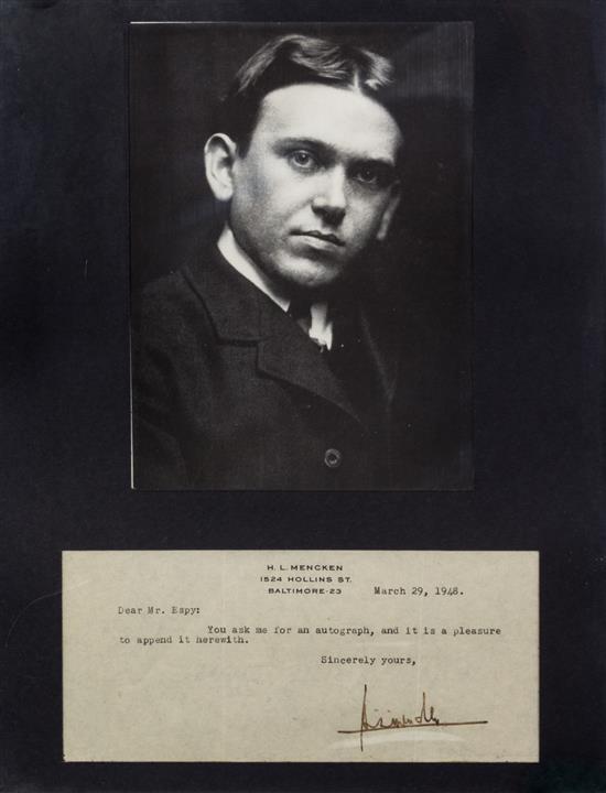 Appraisal: Sale Lot AUTOGRAPH MENCKEN H L Typed Note Signed Autographed