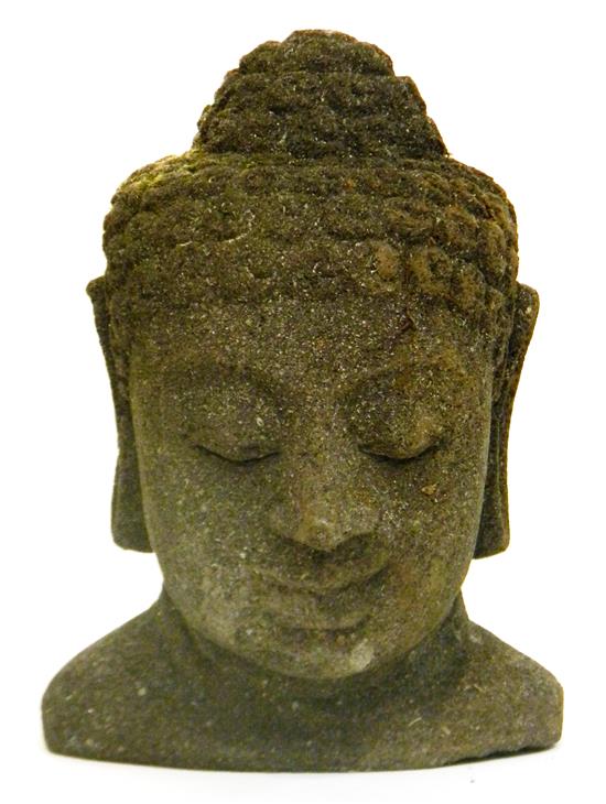 Appraisal: Buddha head shaped garden ornament th C sculpted from volcanic