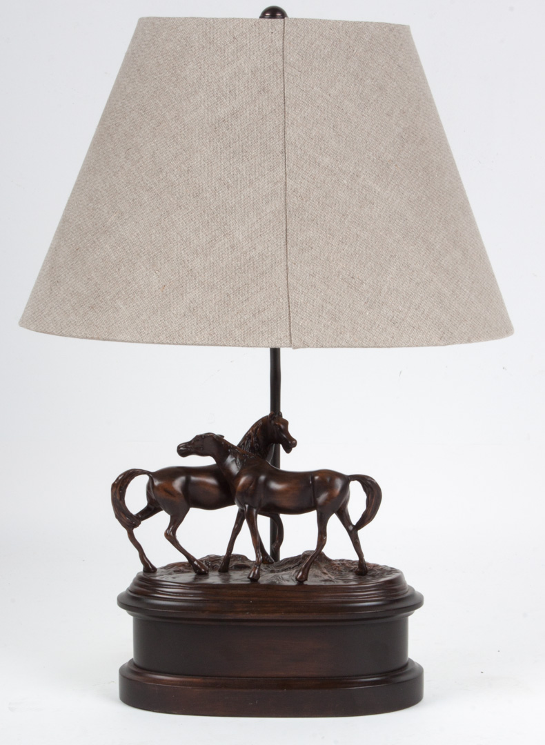 Appraisal: Patinated metal horse figural group lamp modeled as two horses