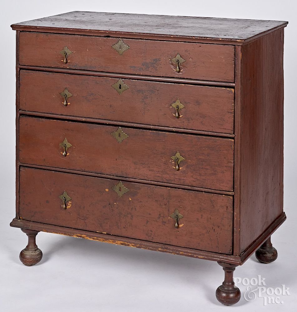 Appraisal: William Mary painted pine chest of drawers New England William