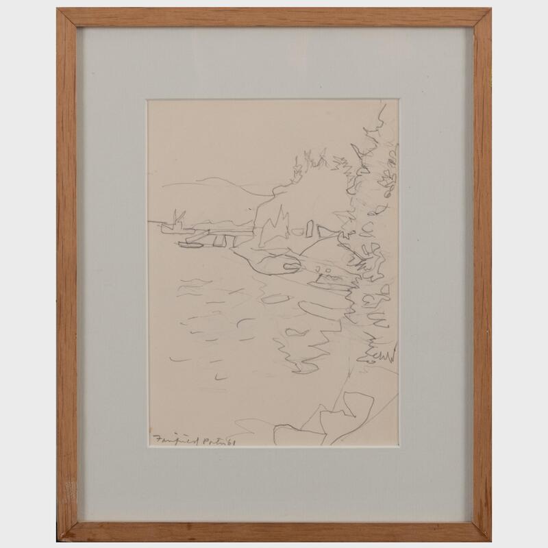 Appraisal: Fairfield Porter - The Bay Pencil on paper signed 'Fairfield