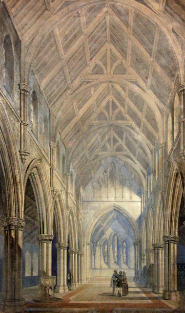 Appraisal: Charles Wild Interior of a Cathedral with wooden vaulted roof