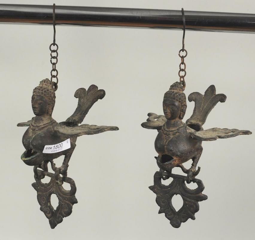 Appraisal: Pair Balinese Bronze Or Copper Hanging Lamps Pair Balinese bronze