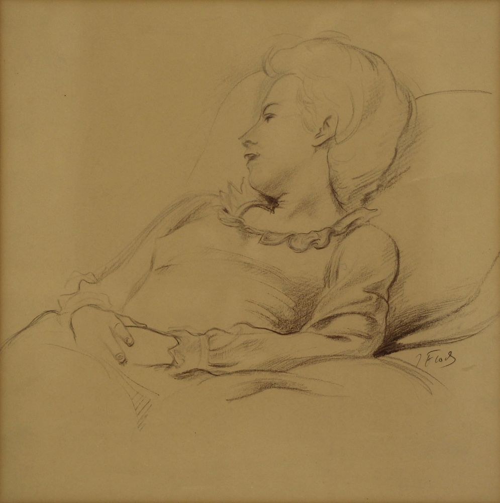 Appraisal: JOSEPH FLOCH AUSTRIAN - Charcoal Reclining Woman From a Holliston