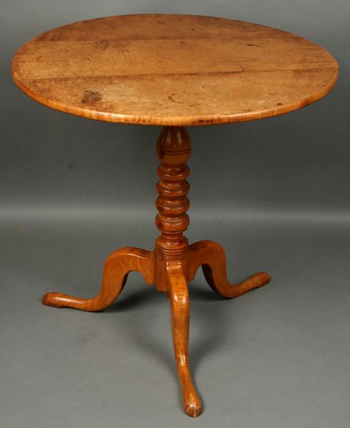 Appraisal: Early American birdseye maple tilt-top tea table having three cabriole