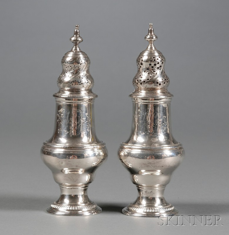 Appraisal: Pair of George III Silver Casters London makers' mark IM