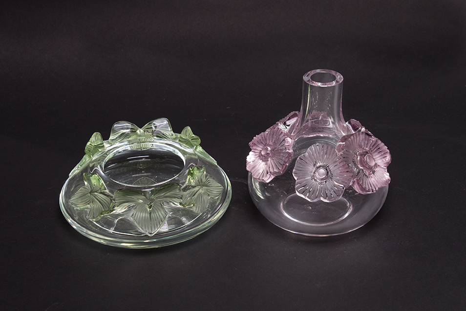 Appraisal: TWO PIECES OF LALIQUE CRYSTAL GLASS WITH ACCENT COLORS France