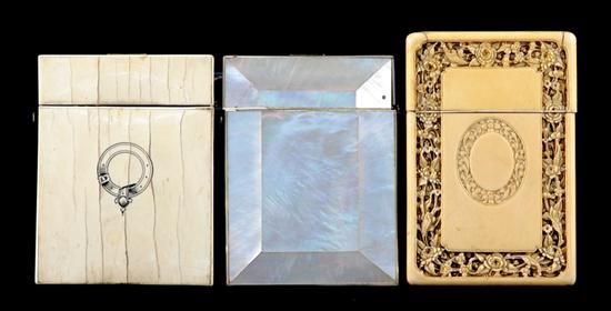 Appraisal: Collection of card cases th century ivory case with bucket