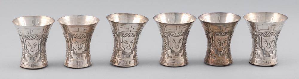 Appraisal: SIX CAMUSSO STERLING SILVER BEAKERS LIMA PERU TH CENTURY APPROX